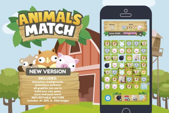 Animals Match 3 Game Assets Graphics