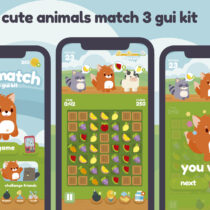 Cute Animals Fruits Match 3 Game Gui Assets