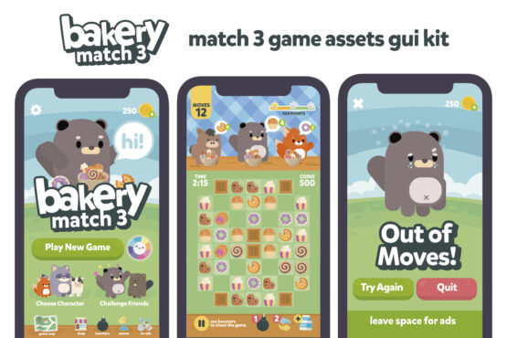 Animals Bakery Sweet Match 3 GUI kit